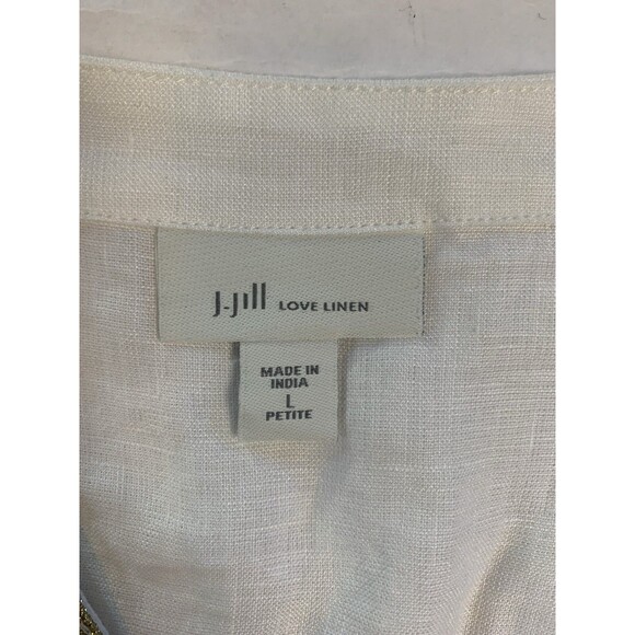 J Jill Love Linen Shirt Womans LP White Linen Tunic Blouse Gold Bead Applique - Picture 4 of 7